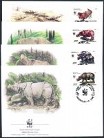 WWF Sumatran and Javan rhino block of 4 + 4 FDC WWF Szumátrai és jávai orrszarvú négyestömb + 4 FDC