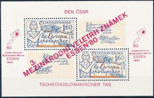 ESSEN nemzetközi bélyegvásár: csehszlovák nap blokk vörös felülnyomással ESSEN international stamp f...