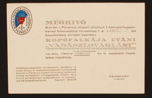 cc 1910 Meghívó a Magyar Királyi I. Ferncz József- Jászkun 1. honvéd huszárezred falkavadász társasá...