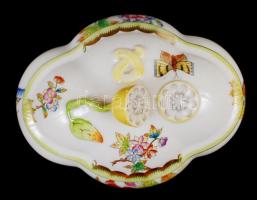 Citromos Herendi Viktória mintás bonbonier, kézzel festett, hibátlan, jelzett, 14x10x8 cm