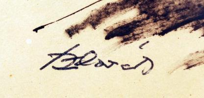 Szlovák György (1913-1987): Tanulmány rajz I. Tus, papír, jelzett, üvegezett keretben, 20×15 cm