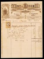 1890 Kunz és Mössner Rumburgi Vászon raktáruk, Rumburger Leinwand Niederlage, Budapest, számla okmánybélyeggel.