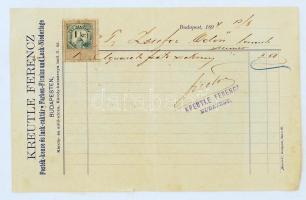 1891 Kretle Ferencz, Festék-kence és lack- raktár Budapesten, számla okmánybélyeggel. 2 helyen besza...