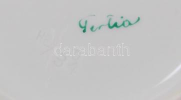 2 db kézzel festett Herendi(Tertia) teáscsésze tálkával, egyiken repedéssel, jelzett