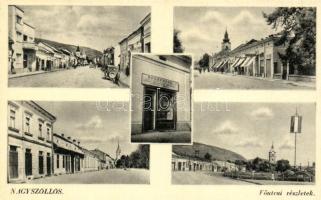 Nagyszőlős, templom, országzászló, 'Orosz Hang' Palotás Péter kiadása / street, church, flag, shops