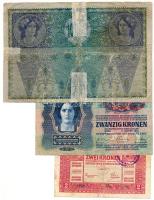 1902-1918. 2K (3x) + 20K (2x) + 1000K (2x) + 10.000K mind felülbélyegzéssel T:III,III-,IV