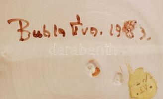 Kézzel festett áttört kerámia tál, Bubla Éva jelzéssel, hibátlan, d: 22 cm