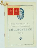 1934 Budapesti  vitéz iparos és kereskedők NÉVJEGYZÉKE 2db 4 fillér okmánybélyeggel.