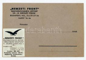 1938 Nemzeti Front értesítése gyűlésről ahol Oláh György ill., Eszes István tart előadást