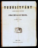 1864 Tudosítvány a Budai királyi Egyetemi Főgymnasiumról. Kiadatott az 1863/4 tanév végével. Buda 1964. Nyomtatott a magy. kir. egyetemi nyomdában.