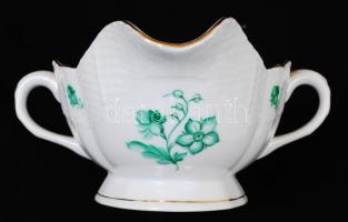 Herendi virág mintás szószos tál, kézzel festett, jelzett (tanuló), hibátlan, 15×22,5 cm