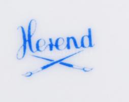 Herendi virág mintás szószos tál, kézzel festett, jelzett (tanuló), hibátlan, 15×22,5 cm