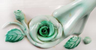 Herendi, virágmintás leveses tál, jelzett (tanuló), kézzel festett, hibátlan, 28,5×20 cm, m:24 cm