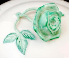 Herendi, virágmintás leveses tál, jelzett (tanuló), kézzel festett, hibátlan, 28,5×20 cm, m:24 cm