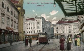 Temesvár, Szent György tér / St. George square, trams