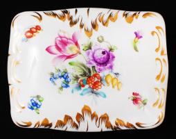 Herendi kézzel festett virágmintás bonbonier hibátlan, jelzett, 11x9x5 cm