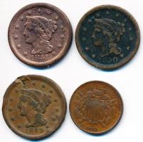 Amerikai Egyesült Államok 1849-1851. 1c Cu (3x) + 1865. 2c Cu-Sn-Zn T:2-,3
USA 1849-1851. 1 "Br...