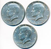Amerikai Egyesült Államok 1967-1969. 1/2$ Ag "Kennedy" (3x) T:2
USA 1967-1969. 1/2 Dollar ...