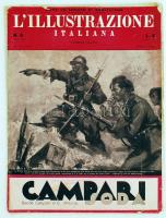 1939 a L'illustrazione italiana képes hetilap 1939. február 5-i száma sok érdekességgel, a spanyol polgárháború aktuális híreivel és képeivel, szakadozott borítóval, egyes lapok kijárnak