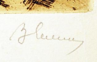 Blahos Rudolf (1917-1986): Tihanyi Apátság. Rézkarc, papír, jelzett, 27×41 cm