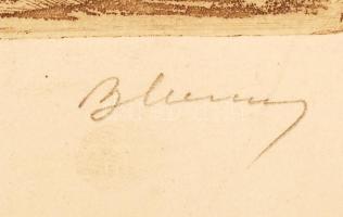 Blahos Rudolf (1917-1986): Török fürdő. Rézkarc, papír, jelzett, 12×32,5 cm