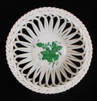 Herendi Apponyi mintás kézzel festett áttört kosár, hibátlan, jelzett, d: 12 cm, m: 5 cm