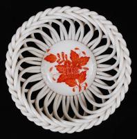 Herendi Apponyi mintás kézzel festett áttört kosár, hibátlan, jelzett, d: 9 cm, m: 3,5 cm