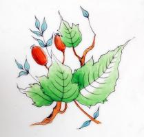 Herendi csipkebogyó mintás kézzel festett füles tál, hibátlan, jelzett, 21x20 cm