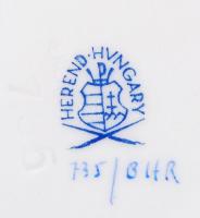 Herendi kézzel festett virágmintás csésze, 2 db tálkával, kiöntővel, hajszálrepedésekkel, lepattanás...