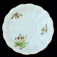 Herendi halas kézzel festett csipkebogyó mintás talpas tál, hibátlan, jelzett, d: 14 cm, m: 10 cm