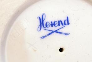 Herendi halas kézzel festett csipkebogyó mintás talpas tál, hibátlan, jelzett, d: 14 cm, m: 10 cm