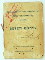 1914 Gyula Vidéki Takarékpénztár Részvénytársaság. BETÉTI-KÖNYV.