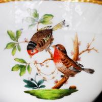 Herendi Rothschild mintás kézzel festett szív alakú bonbonier, hajszálrepedéssel, lepattanással, jel...