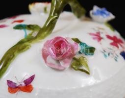 Herendi Rothschild mintás kézzel festett szív alakú bonbonier, hajszálrepedéssel, lepattanással, jel...