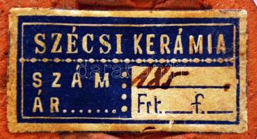 Szécsi kisfiú és kislány kerámiafigura-pár, kézzel festett, jelzett, apró kopásnyomokkal, m: 11-11,5...