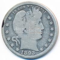 Amerikai Egyesült Államok 1893. 1/4$ Ag "Barber" T:3
USA 1893. Quarter Dollar Ag "Bar...