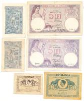 Románia 1915. 1L (2x) + 1917. 5L + 1920. 5L + 1945. 20L + 100L T:III,III- Romania 1915. 1 Leu (2x) + 1917. 5 Lei + 1920. 5 Lei + 1945. 20 Lei + 100 Lei C:F,VG