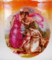 Zsolnay mokkás csésze + alj, életképes matricás, jelzett, hibátlan