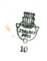 Zsolnay mokkás csésze + alj, életképes matricás, jelzett, hibátlan