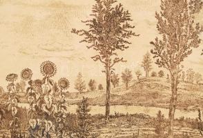 Gross Arnold (1929-): Nyár. Rézkarc, papír, jelzett, üvegezett keretben, 23×34 cm