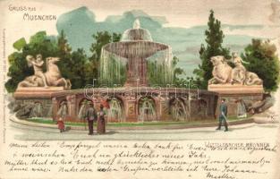 München, Wittelsbacher Brunnen, Kuenstlerpostkarte No. 1007 von Ottmar Zieher / fountain, litho s: P.K.