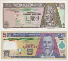 Guatemala 1992. 50c + 2010. 5Q T:I Guatemala 1992. 50 Centavos + 2010. 5 Quetzal C:UNC