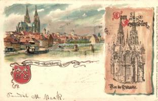 1899 Regensburg, dome, Künstler-Postkarte nach dem Aquarell von H. v. Hayek, No. 6132. litho (wet damage)