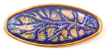 Kék-arany színű, növényi ornamentikát mintázó tűzzománc medál. 6x2,8cm