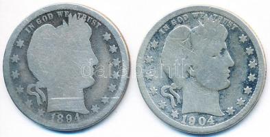 Amerikai Egyesült Államok 1894-1904. 1/4$ Ag "Barber" (2x) T:3,3-
USA 1894-1904. Quarter D...