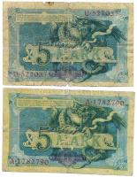 Német Birodalom 1904. 5M (2x) egyik hatjegyű sorszámmal, a másik hétjegyű T:III,III- tűlyuk
German E...