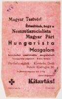 cca 1944 Nemzetiszocialista Párt Hungarista Mozgalma kisvárdai szervezetének megalakulását népszerűsítő röplap, 22x14 cm