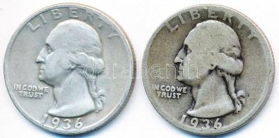 Amerikai Egyesült Államok 1936. 1/4$ Ag "Washington Quarter" (2x) T:2-
USA 1936. 1/4 Dolla...
