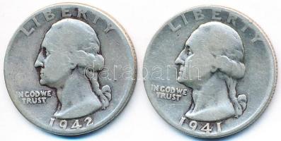 Amerikai Egyesült Államok 1941-1942. 1/4$ Ag "Washington Quarter" (2x) T:2-,3
USA 1941-194...