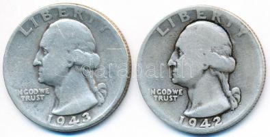 Amerikai Egyesült Államok 1942-1943. 1/4$ Ag "Washington Quarter" (2x) T:3
USA 1942-1943. ...